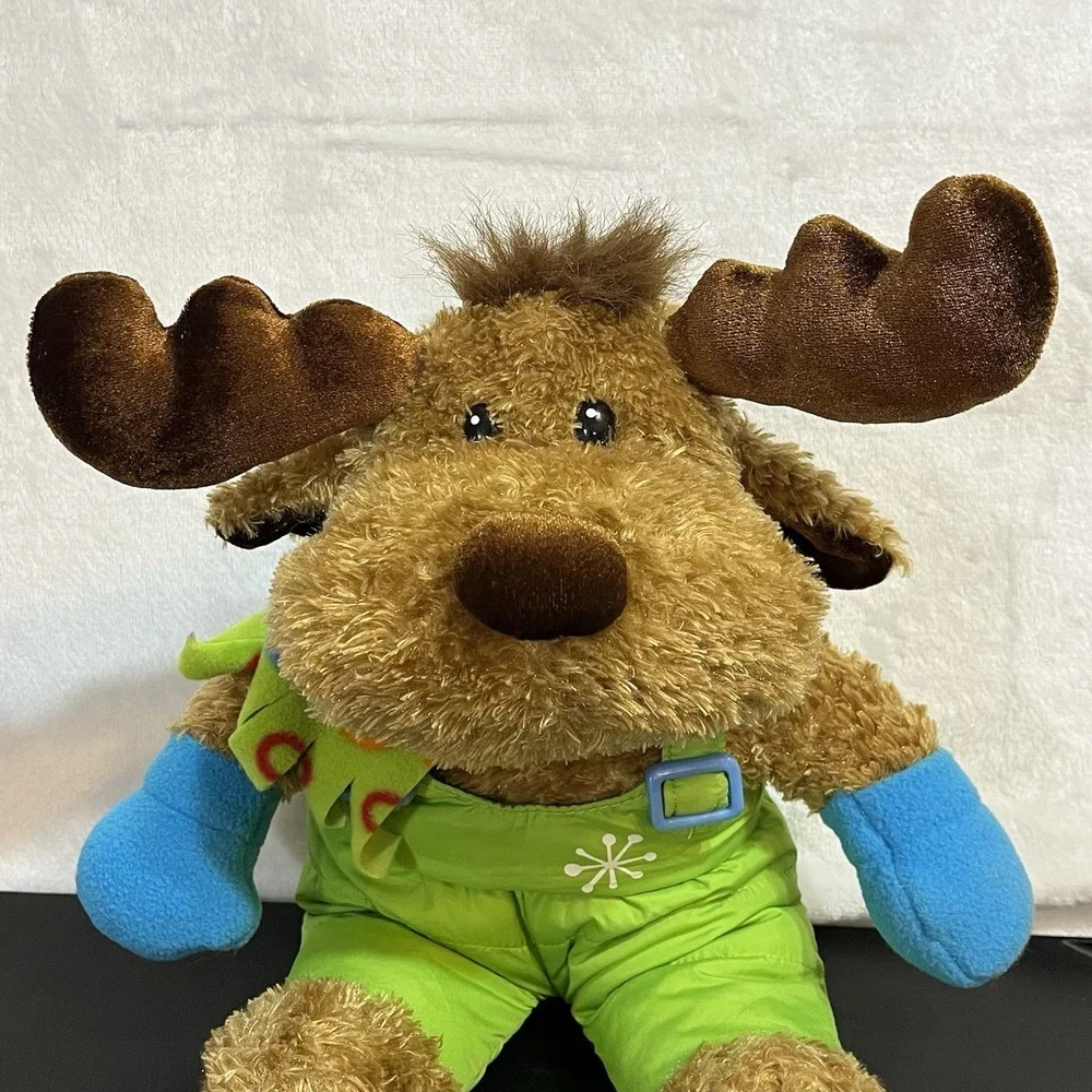 Dan Dee Moose Plush Stuffed Animal Winter Green Snowsuit Mittens Scarf